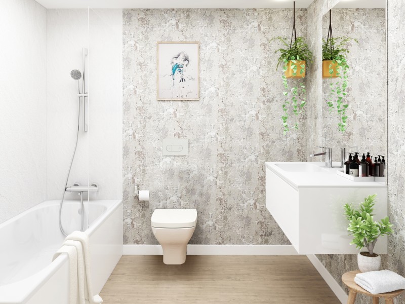 Baño con inodoro suspendiendo 