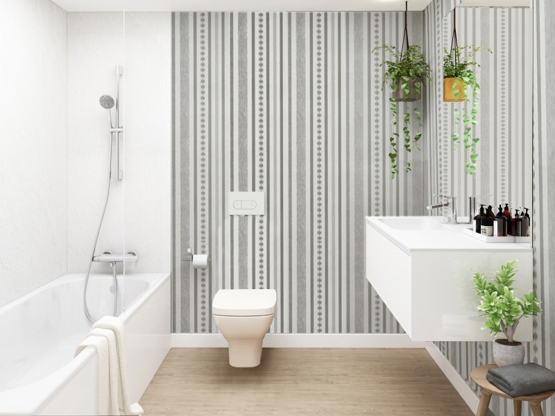 Baño con inodoro suspendiendo 