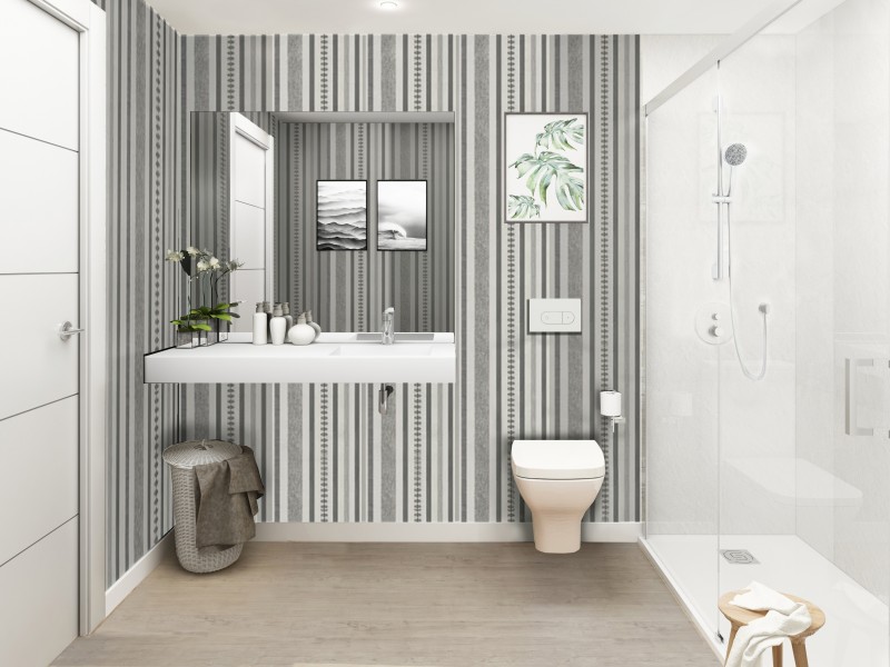 Baño con inodoro suspendiendo 