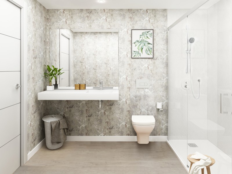 Baño con inodoro suspendiendo 