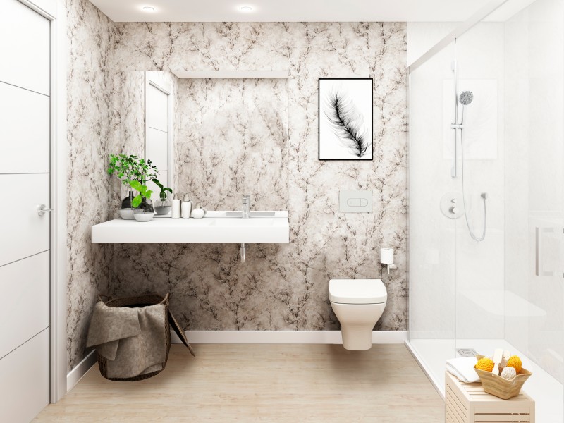 Baño con inodoro suspendiendo 