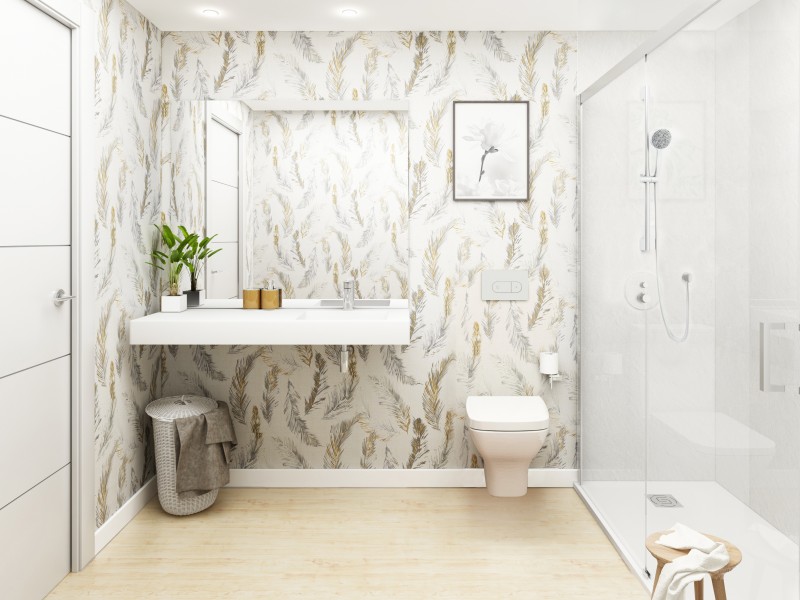 Baño con inodoro suspendiendo 